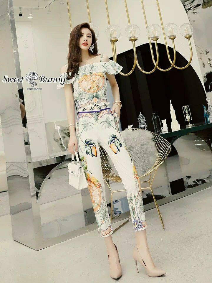 ชุดเซ็ตเสื้อสายเดี่ยวขอบยาง