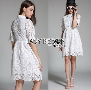 LR07290816 🎀 Lady Ribbon's Made 🎀 Lady Abigail Casual Lace Cotton Shirt Dress เชิ้ตเดรส