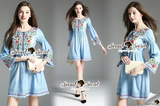 Lady Ribbon Online ขายส่งเสื้อผ้าออนไลน์ เสื้อผ้า Seoul Secret SS13040816 Seoul Secret Say's .... Summer Denim Blossom Stick Dress