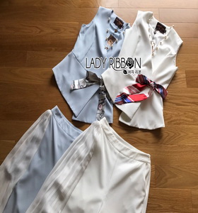 Lady Ribbon Rachel Smart Casual White Pants ขายส่งเสื้อแขนกุด