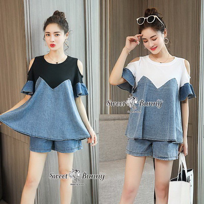 ผ้ายีนส์เนื้อนุ่มผ้าผ้าดีนิ่มใส่สบาย เสื้อทรงเว้าไหล่