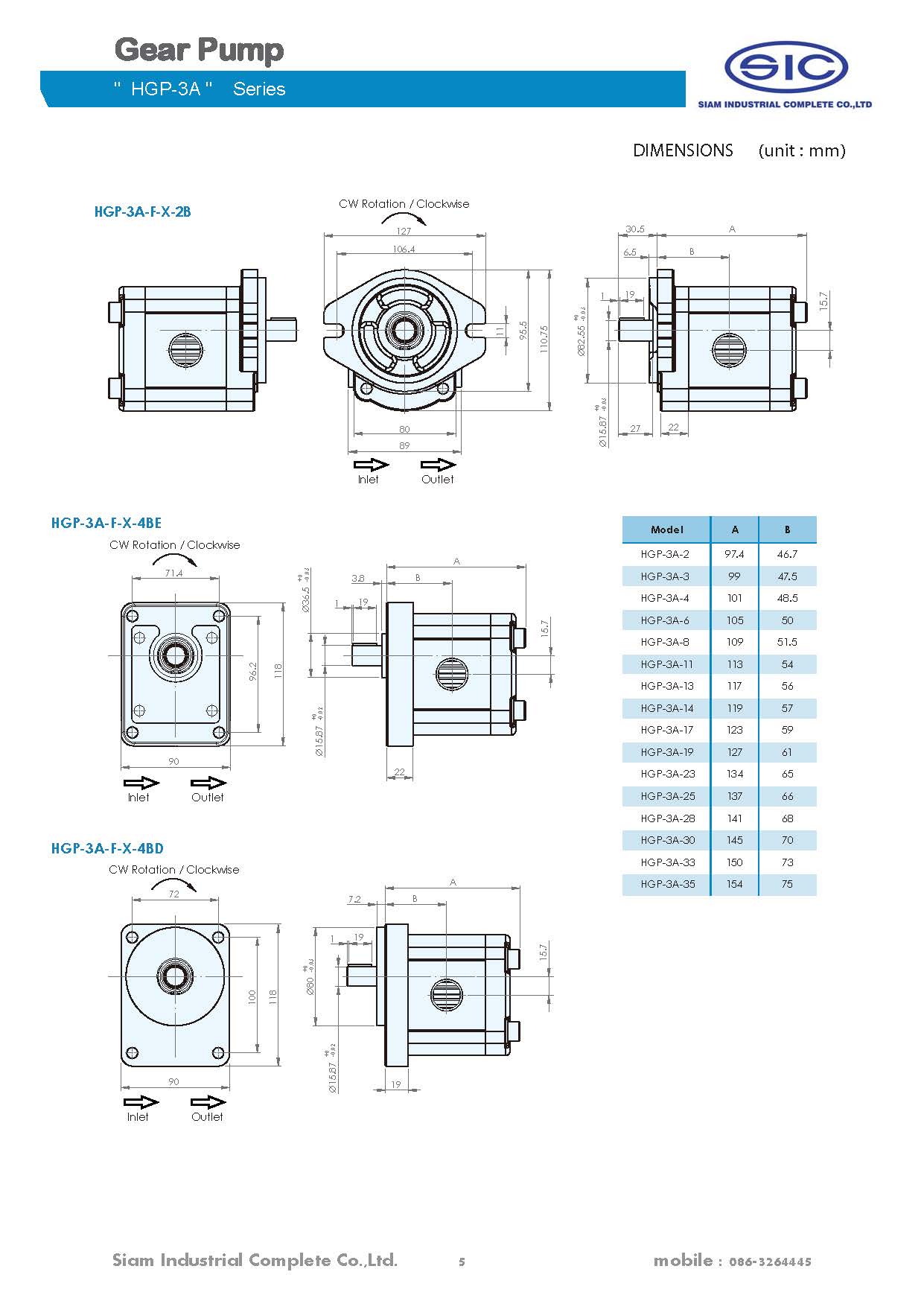 HGP-3A-F4,6,8,11,14,17,19,23,33-R-X-2B-15.87 : Gear Pump JUNTAI