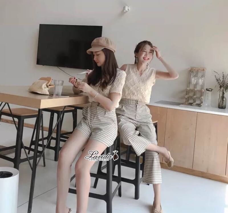 เซตเสื้อ+กางเกง ดีไซน์ตัวเสื้อผ้าลูกไม้ทอลายแบบ3D