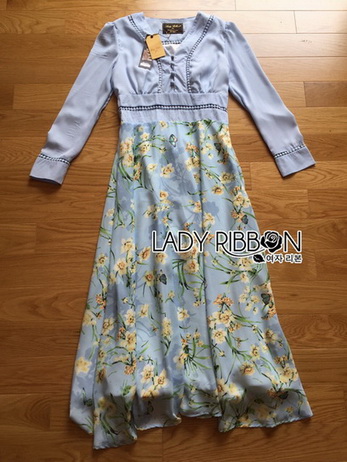 Lady Eva Flower Blossom Baby Blue Maxi Dress