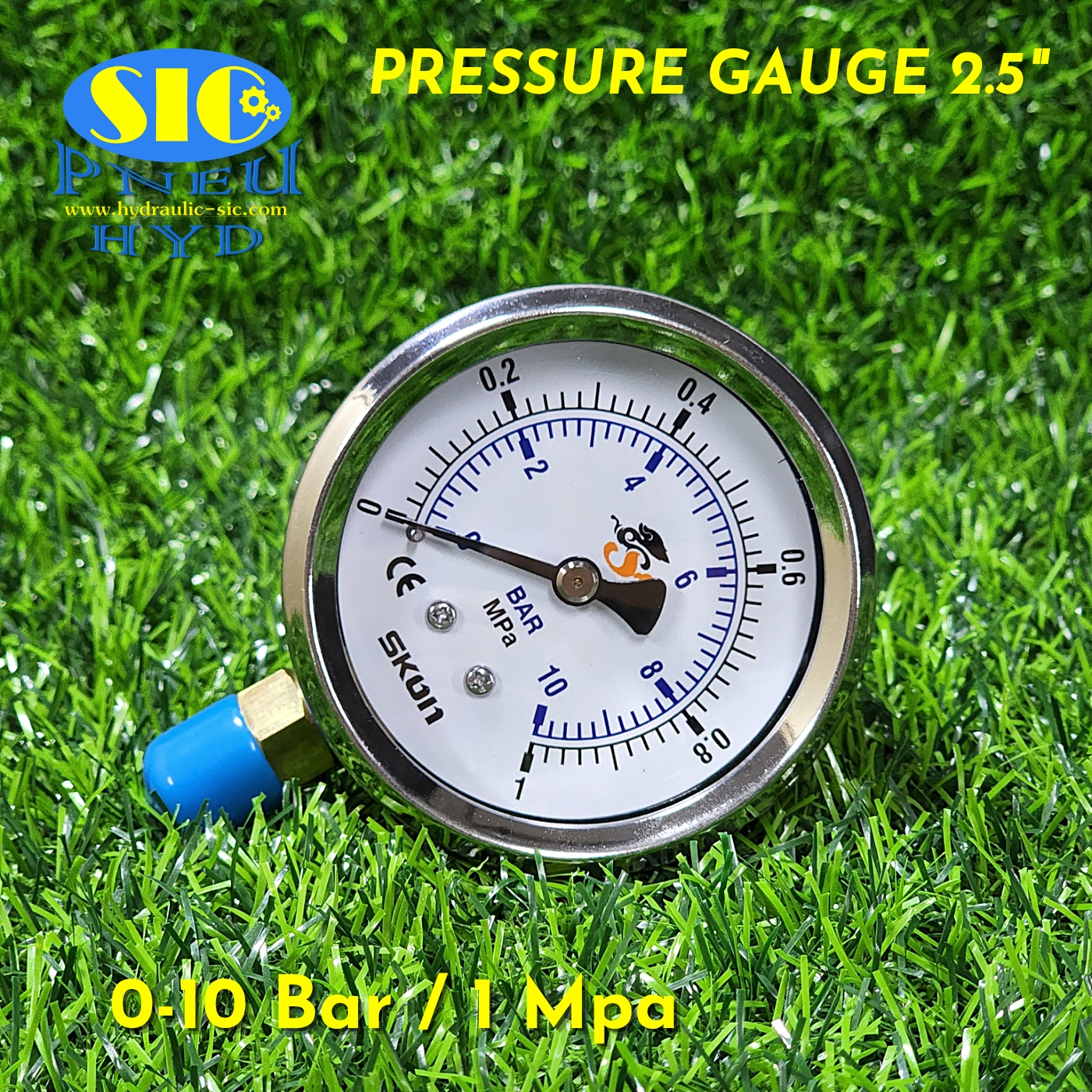 Pressure Gauge Range Bar/Mpa เกจวัดแรงดัน (321-22-*** : หน้าปัด 2-1/2" เกลียวออกข้าง) (SKON)