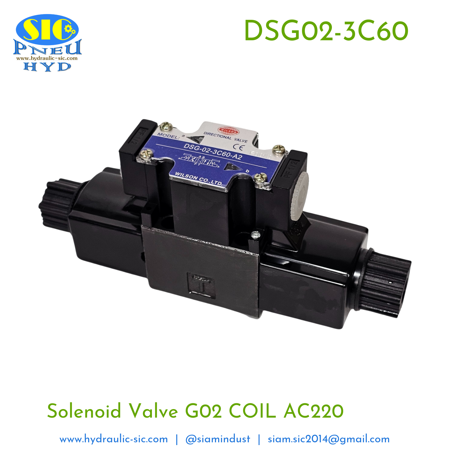 DSG-02-3C60-AC** / DC** Solenoid Valve Hydraulic G01/G02 ตำแหน่ง A B บล๊อก / P ถึง T (WILSON)