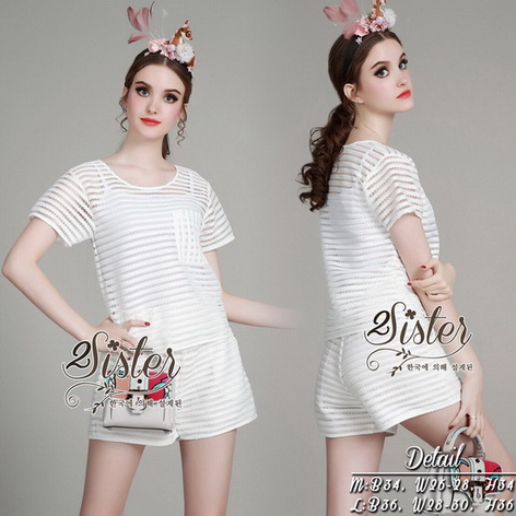 เสื้อกางเกงผ้า polyester สีขาว
