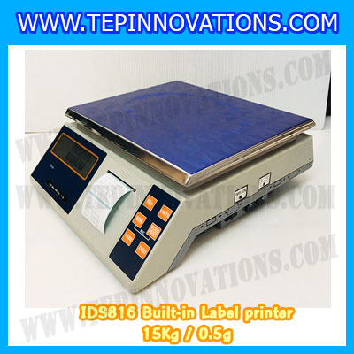 เครื่องชั่งน้ำหนักดิจิตอล พิกัดน้ำหนัก 15kg ยี่ห้อ SDS รุ่น IDS816 ค่าละเอียด 0.5g Built-in Label printer