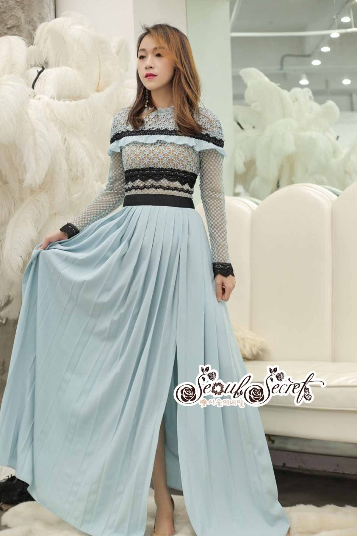 แม๊กซี่เดรสลุคสาวสวย ดีเทลเดรสแขนยาว