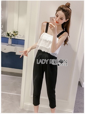Lady Ribbon Lace and Black Crepe Jumpsuit