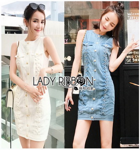 Lady Ribbon Denim Mini Dress มินิเดรส