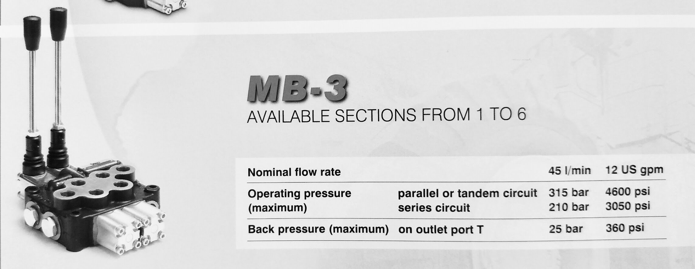 MB-3/2S-3/18L/G3-M3 (Hand Valve 45 l/min วาล์วมือโยก 2 แกน 3/8") (YOULI)