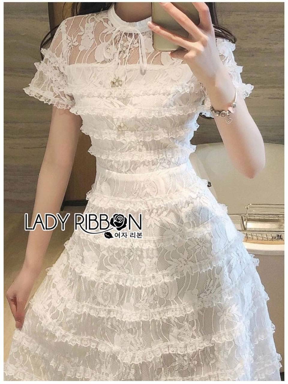 เดรสยาวผ้าลูกไม้ทอลายกุหลาบ
