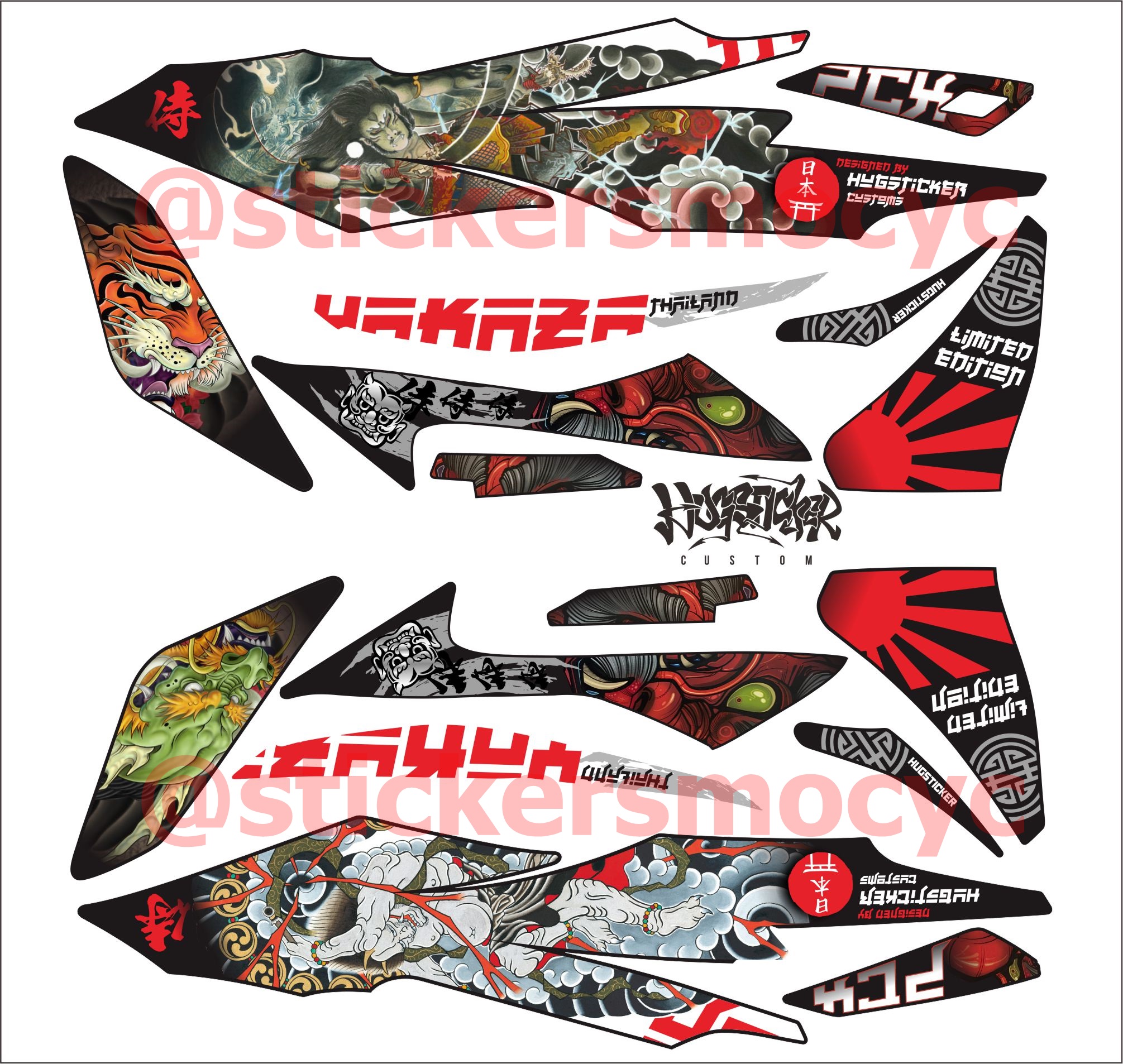 สติ๊กเกอร์ PCX 150 แต่ง ลาย Yaguza ติดรถได้ทุกสี เคลือบใสกันรอย