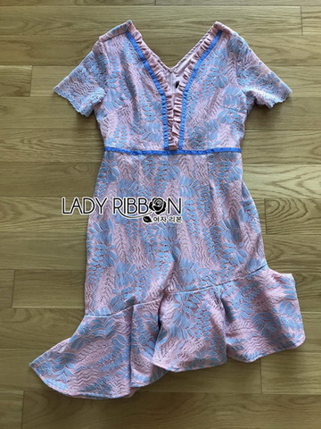 ชุดเดรสผ้าลูกไม้สีชมพูฟ้าพาสเทล