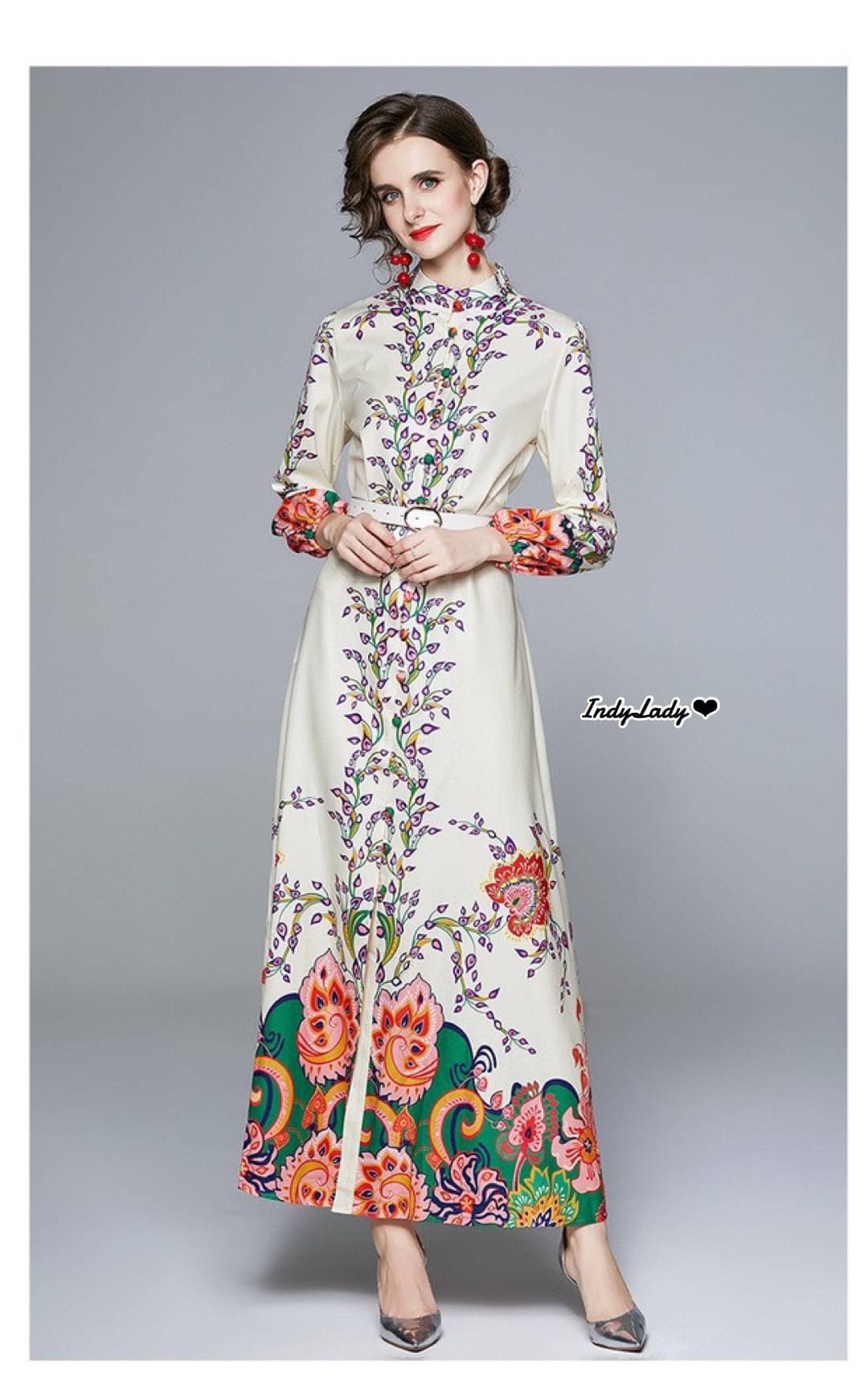 Dress กระดุมหน้าแขนยาว