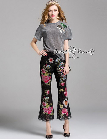 เสื้อยืดผ้าสีเทา ชุดเสื้อ+กางเกง