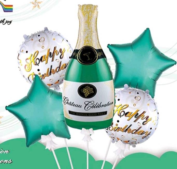 SET 5 ชิ้น ลูกโป่งวันเกิดขวดเหล้า ขวดไวน์ Happy Birthday foil balloons