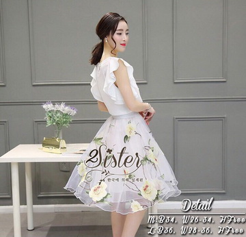 Lady Ribbon ออนไลน์ เสื้อผ้าออนไลน์ พร้อมส่งของแท้ ST04130716 🍀สินค้าพร้อมส่ง🍀 한국에 의해 설계된 2Sister Made, Lovely Springtime Korea Flora print Set