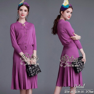 2Sister Made, Purple Beauty Set Comfortable Style Adorn With Cuties Pearl เซ็ตเสื้อ+กระโปรงใส่เข้าชุดกัน