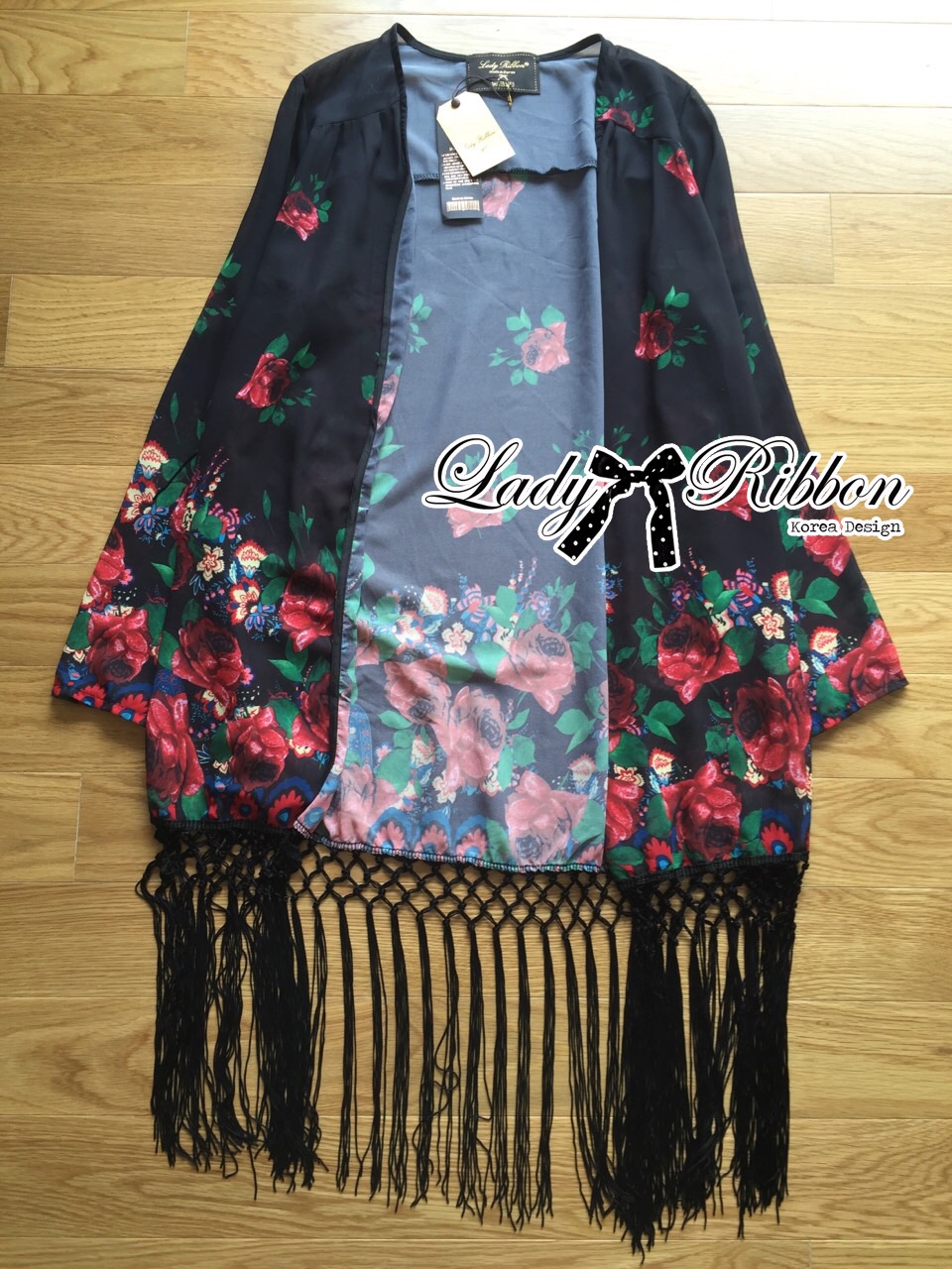 🎀 Lady Ribbon's Made 🎀 Lady Ria Hippy Floral Printed Fringe Outerwear เสื้อคลุมผ้าชีฟองพิมพ์ลายดอกไม้