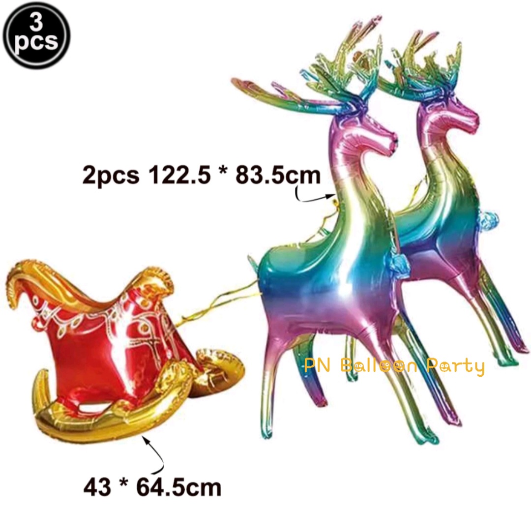 SET ลูกโป่งกวางเรนเดียร์ สีรุ้ง ชุด 3 ชิ้น Christmas Reindeer Balloon