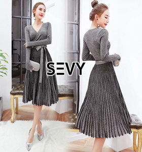 พร้อมส่ง Dress เนื้อผ้างาน Knit เนื้อผ้าพิเศษสวย