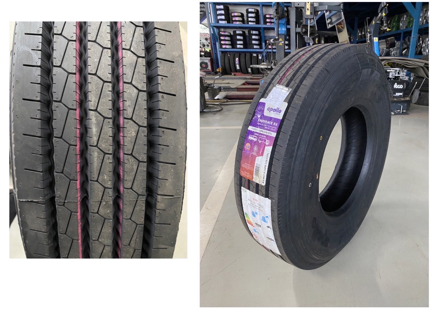 ยางรถบรรทุก เรเดียล ขนาด 9.5R17.5 รุ่น EnduRace RA ชนิด TL 14PR ยี่ห้อ Apollo