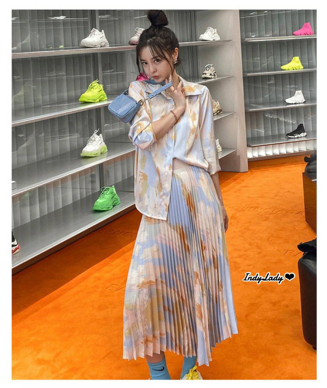 เสื้อ+กระโปรงพลีท งานสี พาสเทล