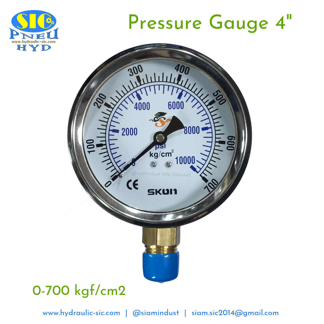 Pressure Gauge เกจวัดแรงดัน (421-21-*** : หน้าปัด 4" เกลียวออกข้าง) (SKON)