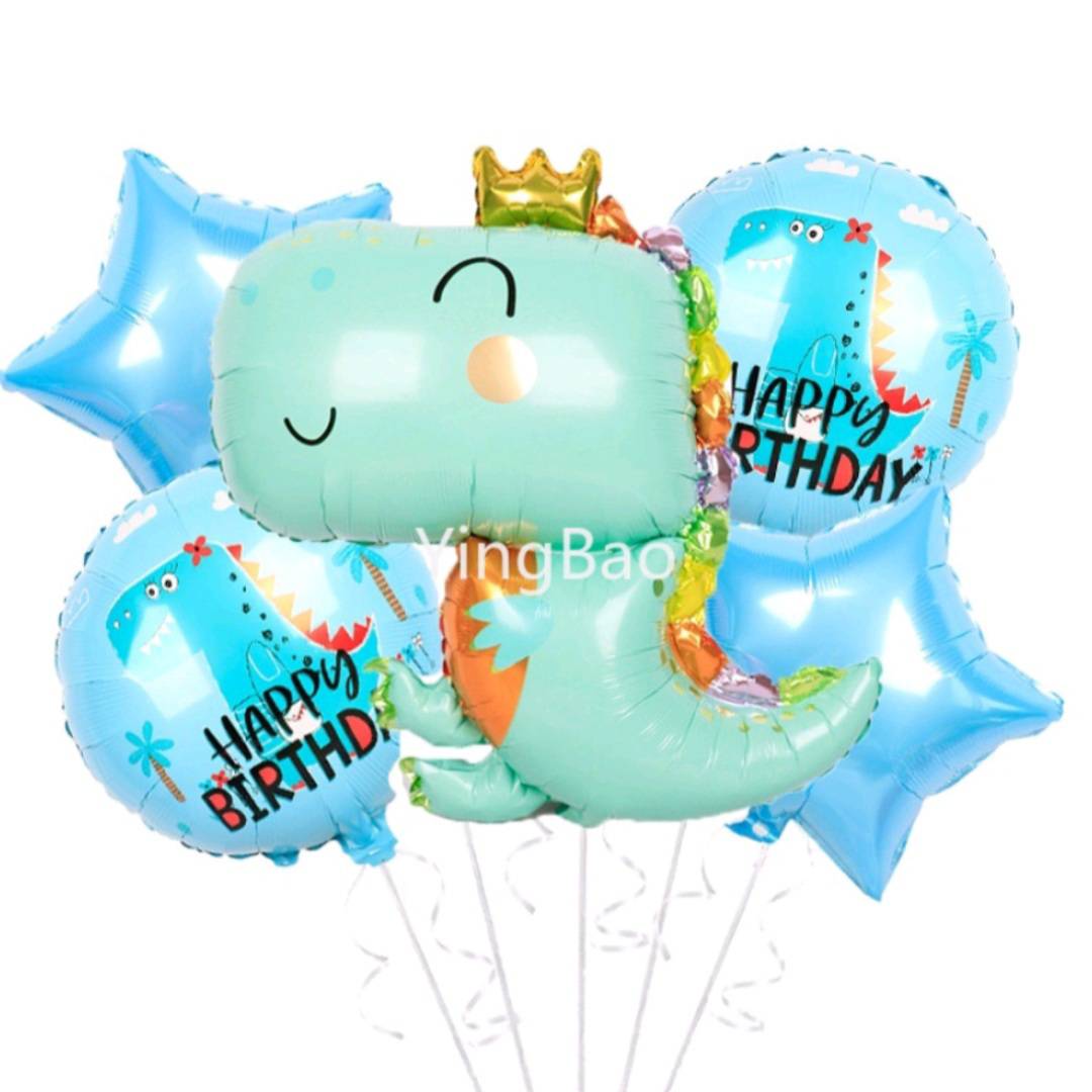 SET 5 ชิ้น ลูกโป่งวันเกิดมังกรไดโนเสาร์ Dinosaur Happy Birthday foil balloons
