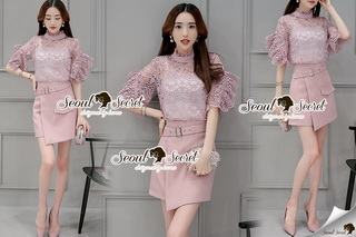 SS07010916 Seoul Secret Say's .... Pastel Pink Lace Belly Sleeve Set Material : เนื้อผ้าลูกไม้ปั
