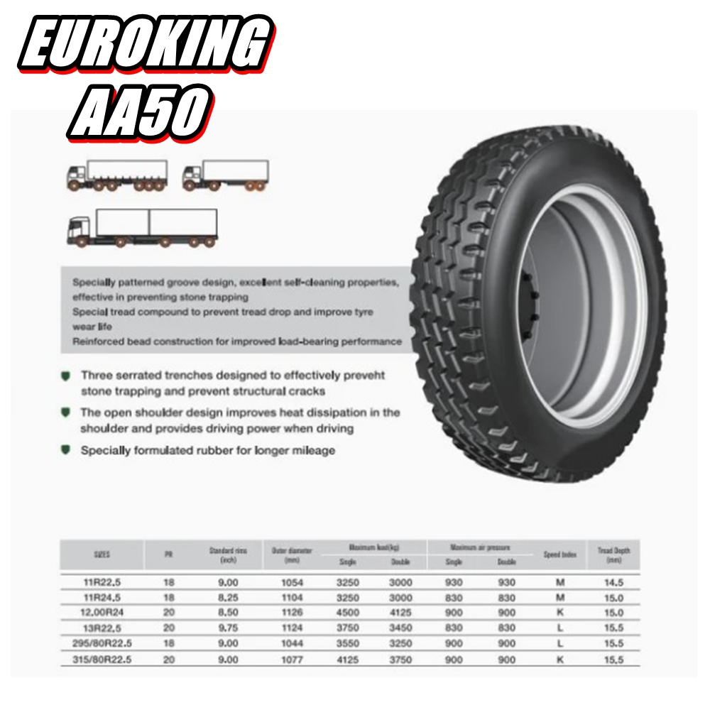 ยางรถบรรทุก เรเดียล ขนาด 11R22.5 รุ่น AA50 18PR ยี่ห้อ EUROKING