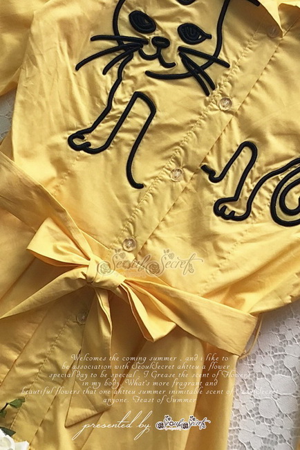 เสื้อเชิ้ทแขนยาวเนื้อผ้าคอตตอนโทนสีเหลืองสว่าง