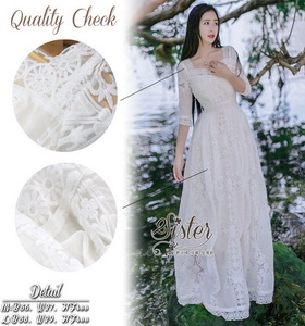 แม็กซี่เดรสสีขาวสวยหวาน เนื้อผ้าcotton