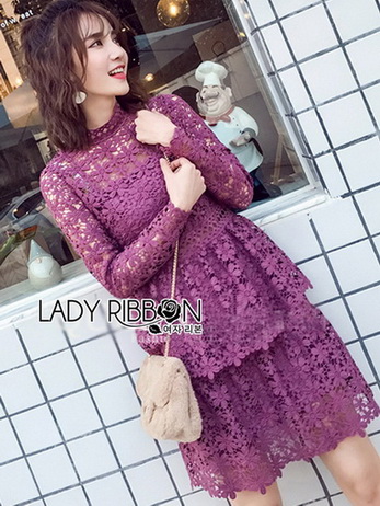 Lace Dress เดรสผ้าลูกไม้สีชมพูฟูเชีย