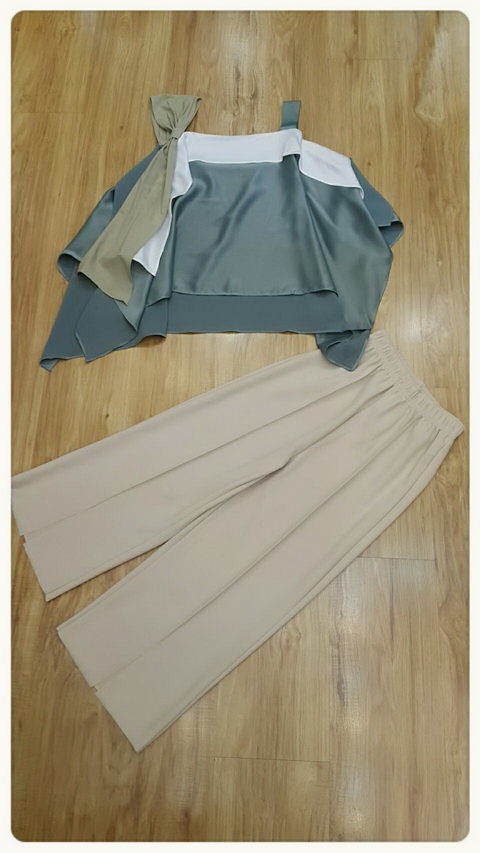 เซ็ทเสื้อ+กางเกงเกาหลีเสื้อผ้าไหมซาติน