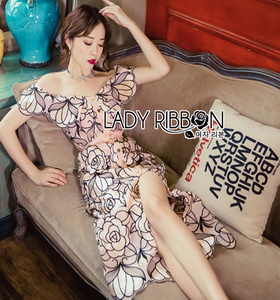 Lady Ribbon Flower Embroidered Dress ขายเดรสทอลาย