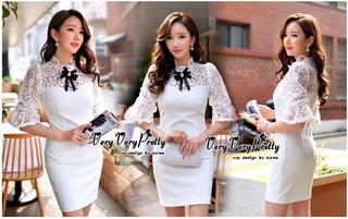 Lady Ribbon Online เสื้อผ้าออนไลน์ขายส่ง very very pretty เสื้อผ้า VP05140816 Princess White Lace and Cotton Dress