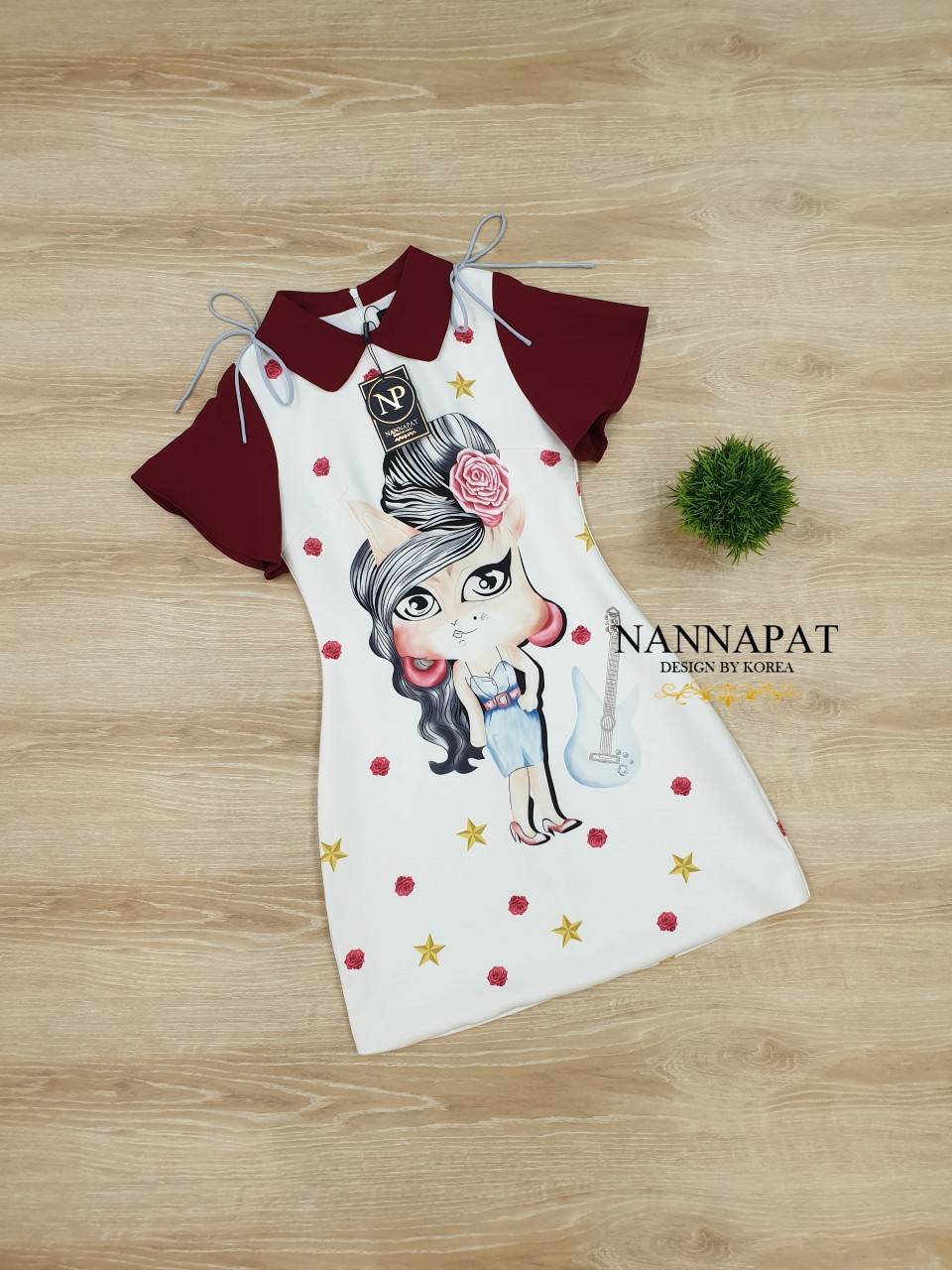 แต่งเชือกผูกโบว์ไหล่ พิมพ์ลายน่ารัก