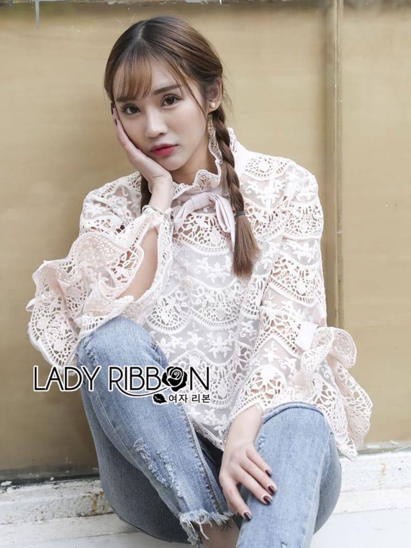 เสื้อลูกไม้สไตล์โมเดิร์นวินเทจ คอประดับโบ