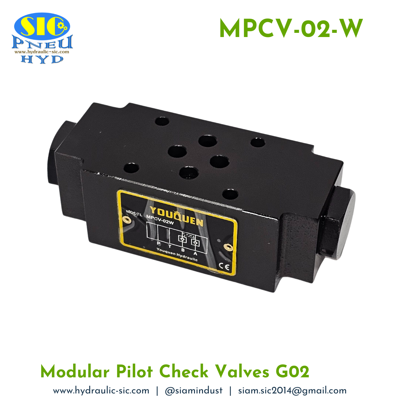 MPCV-02-W : Modular Pilot Check Valve G02 วาล์วกันตก 1/4" แบบซ้อน YOUQUEN