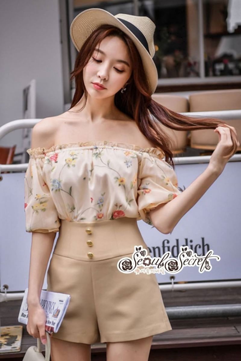 จั้มสูทขาสั้นเนื้อผ้าชีฟองโทนสีส้มพาสเทล