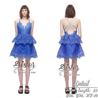 2Sister Made, Blue Mini Sexy Beauty Dress เดรสหรูสไตล์แบรนด์ดัง เนื้อผ้าลูกไม้เกรดดี ดีเทลสายเดี่ยว