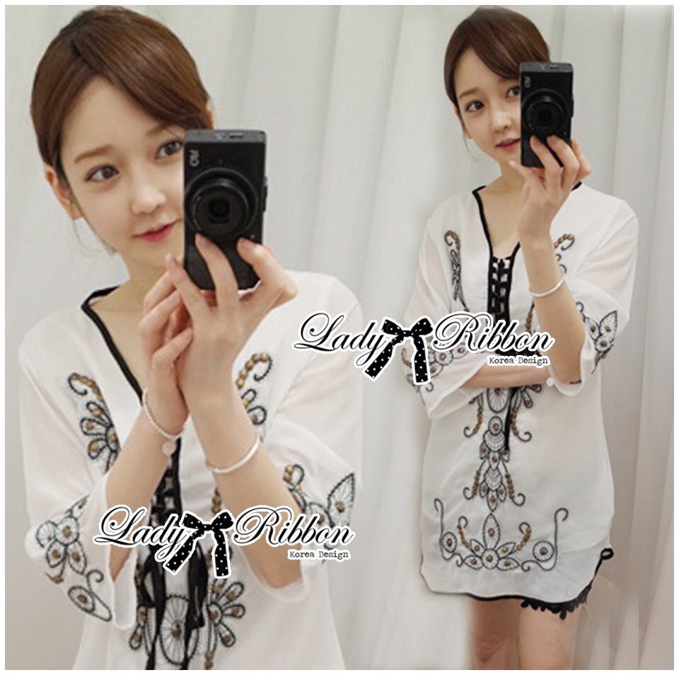 Lady Ribbon Chiffon Dress เสื้อผ้าปักลายของแท้สำหรับหน้าร้อน lady ribbon ตัวนี้เก๋มากๆค่ะ