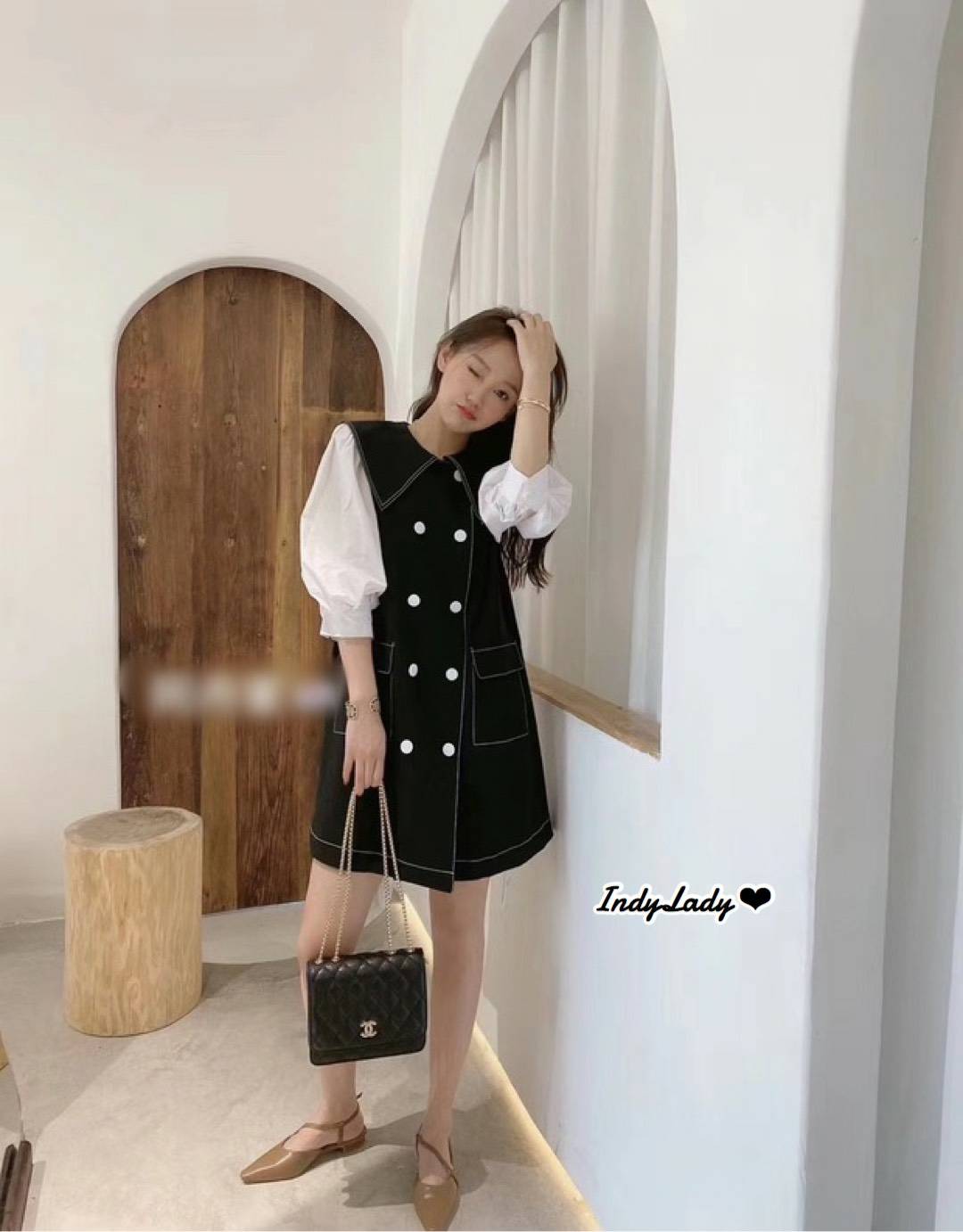มินิเดรส คอปก กระดุมหน้า