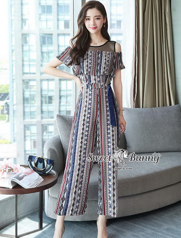 จั๊มสูทเกาหลีผ้าพิมพ์ลายสวยงามสีสด