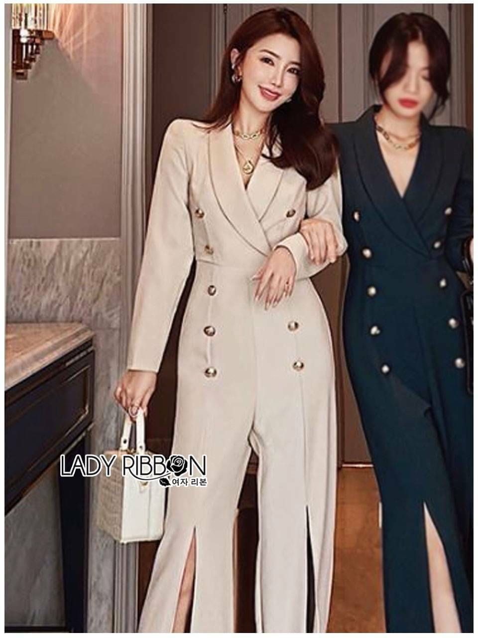 จั๊มสูทขายาวสีครีม