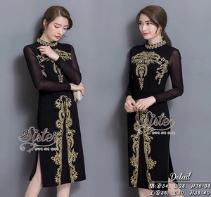 เดรสสีดำสวยโดดเด่นด้วยการแต่งปักลายสีทอง