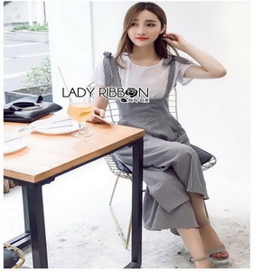 Lady Ribbon Checked Jumpsuit and White T-Shirt